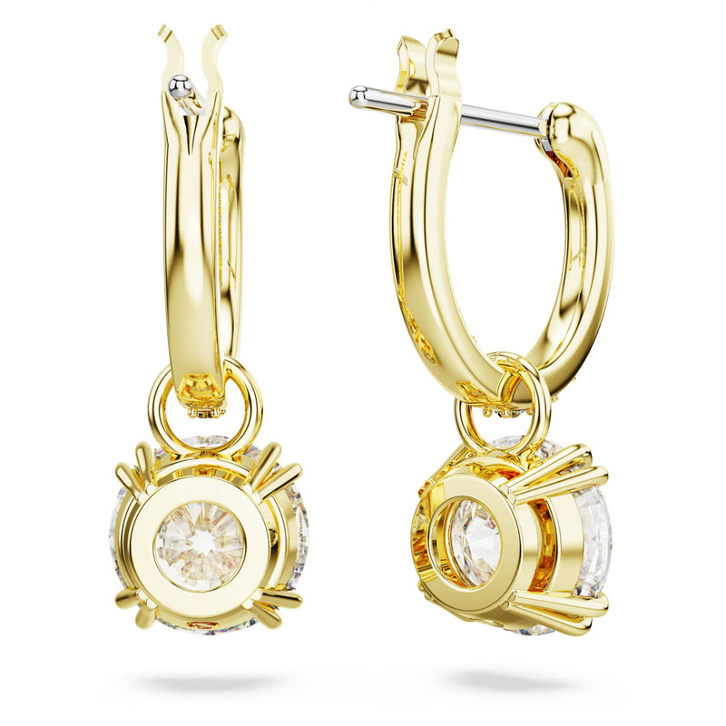 Swarovski Stilla Drop Earrings - Round cut, White, Gold-tone plated