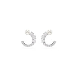 Swarovski Matrix Stud Earrings - Crystal Pearl, Round Cut, White, Rhodium Plated