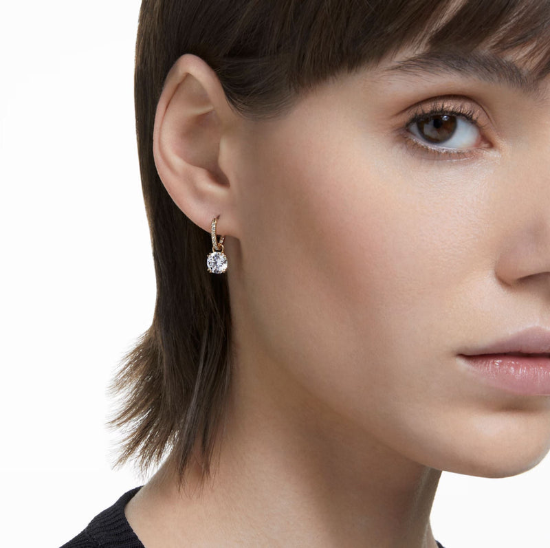 Swarovski Stilla Drop Earrings - Round cut, White, Gold-tone plated