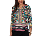 Ruby Road Womens Paradise Tropic Print Knit 3/4 Sleeve Top