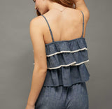 American Eagle Womens AE Embroidered Ruffle Cami Top