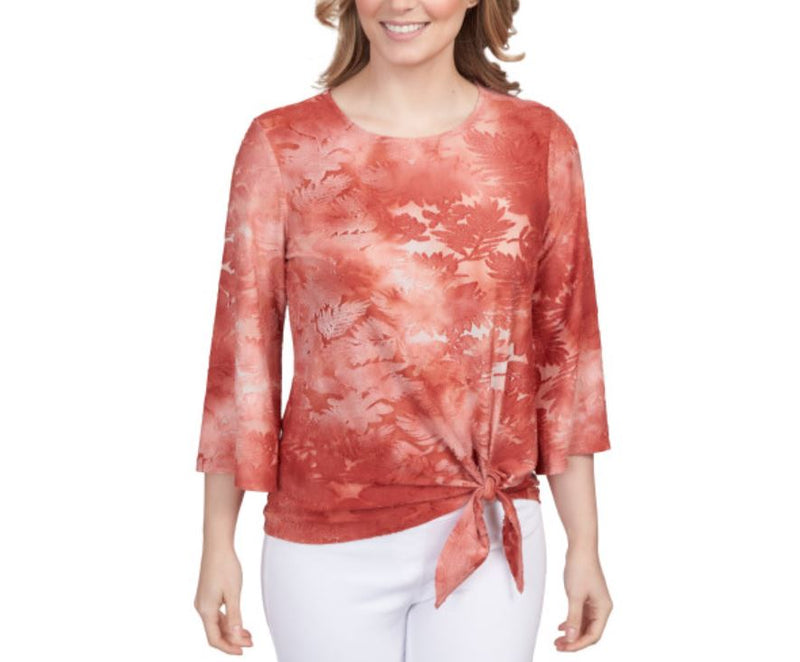Ruby Rd. Womens Tie Dye Print 3/4 Sleeve Top
