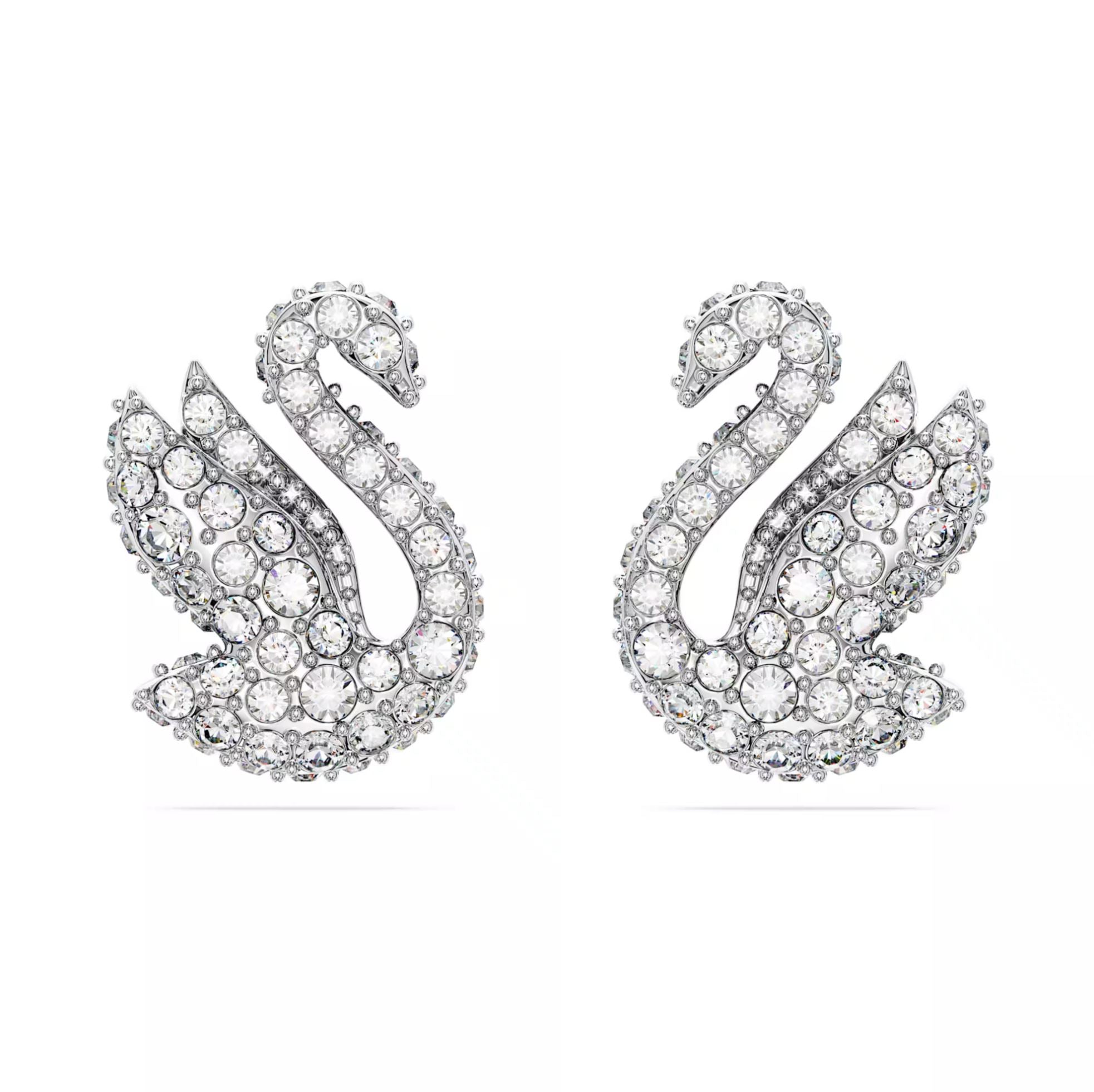 Swarovski Iconic Swan Stud Earrings - Swan, White, Rhodium plated