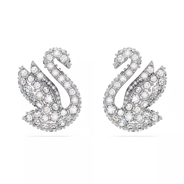 Swarovski Iconic Swan Stud Earrings - Swan, White, Rhodium plated