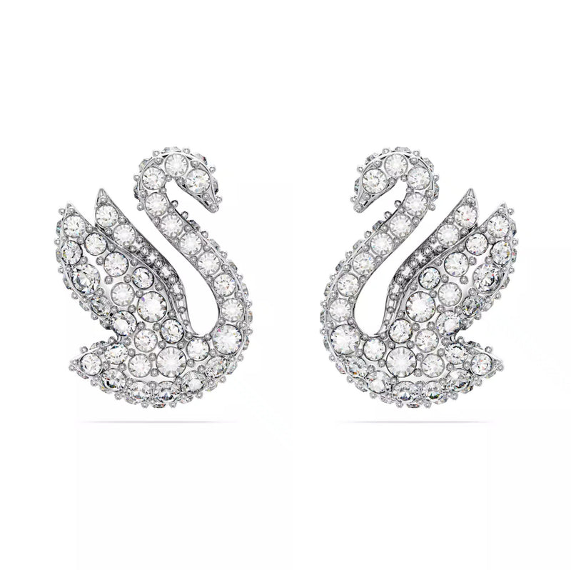 Swarovski Iconic Swan Stud Earrings - Swan, White, Rhodium plated