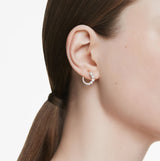 Swarovski Matrix Hoop Earrings - Crystal pearl, Round cut, White, Rose gold-tone plated