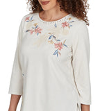 Alfred Dunner Womens Crochet Embroidered Floral Knit Top