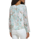Calvin Klein Womens Printed Chiffon Long Sleeve Blouse