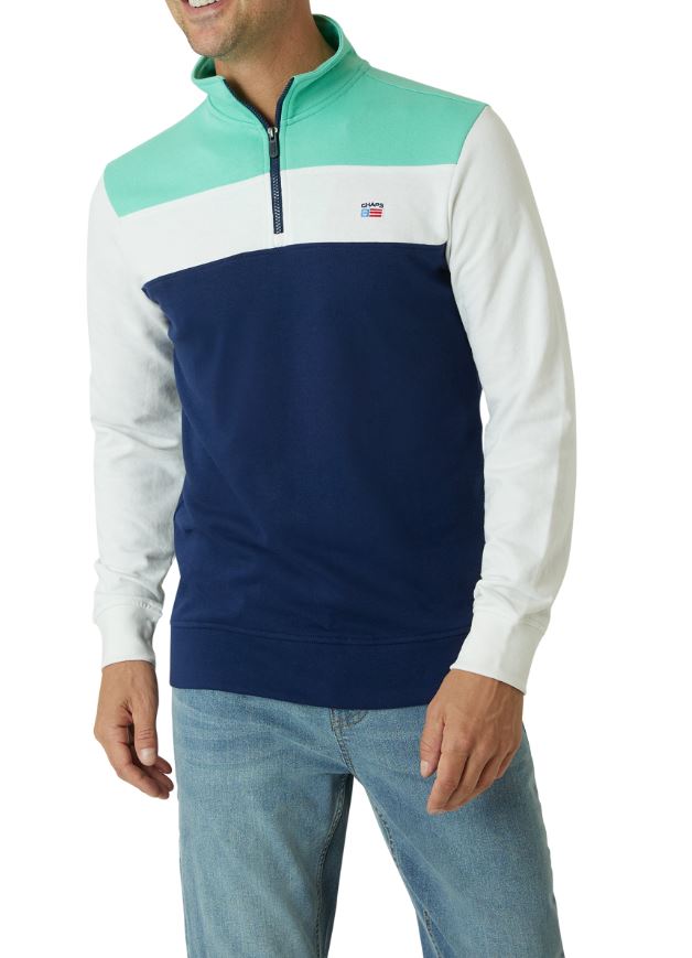 Chaps Mens Quarter Zip Colorblock Sweater