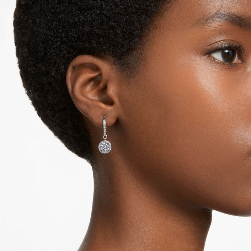Swarovski Constella Drop Earrings - Round cut, Pavé, White, Rhodium plated
