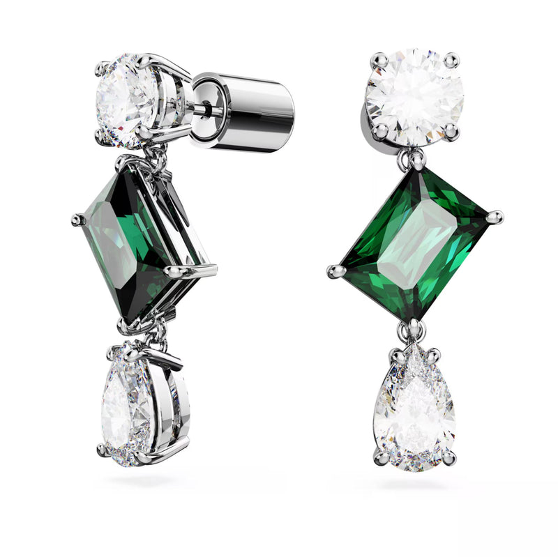 Swarovski Mesmera Drop Earrings - Mixed cuts, Green, Rhodium plated