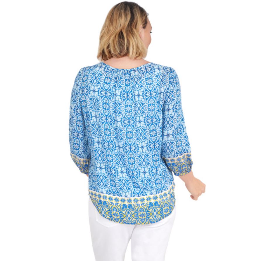 Ruby Rd Blue Top Ruby Rd. Womens Woven Metallic 3/4 Sleeve Top – ShopCGX