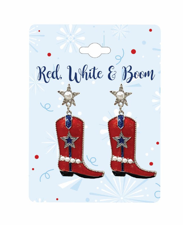 FAF Patriotic Red, White, & Blue Boot Earrings
