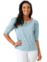 Democracy Womens Elbow Puff Sleeve Scoop Neck Knit Top