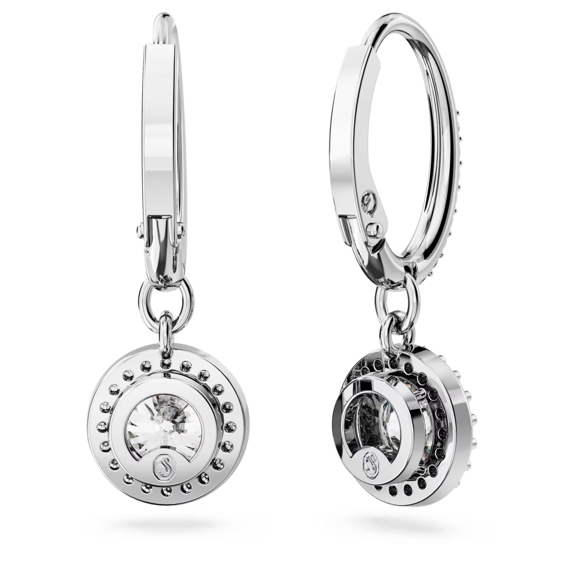 Swarovski Constella Drop Earrings - Round cut, Pavé, White, Rhodium plated