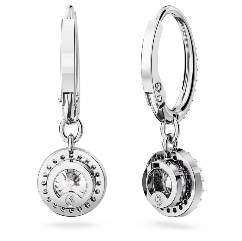 Swarovski Constella Drop Earrings - Round cut, Pavé, White, Rhodium plated