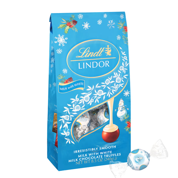 Lindt LINDOR Holiday Snowman Milk with White Milk Chocolate Candy Truffles with Smooth Melting Truffle Center 8.5 oz.