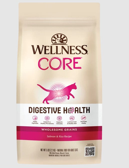 Wellness Core Digestive Health With Wholesome Grains Salmon & Rice Cat Food - 5 lbs.