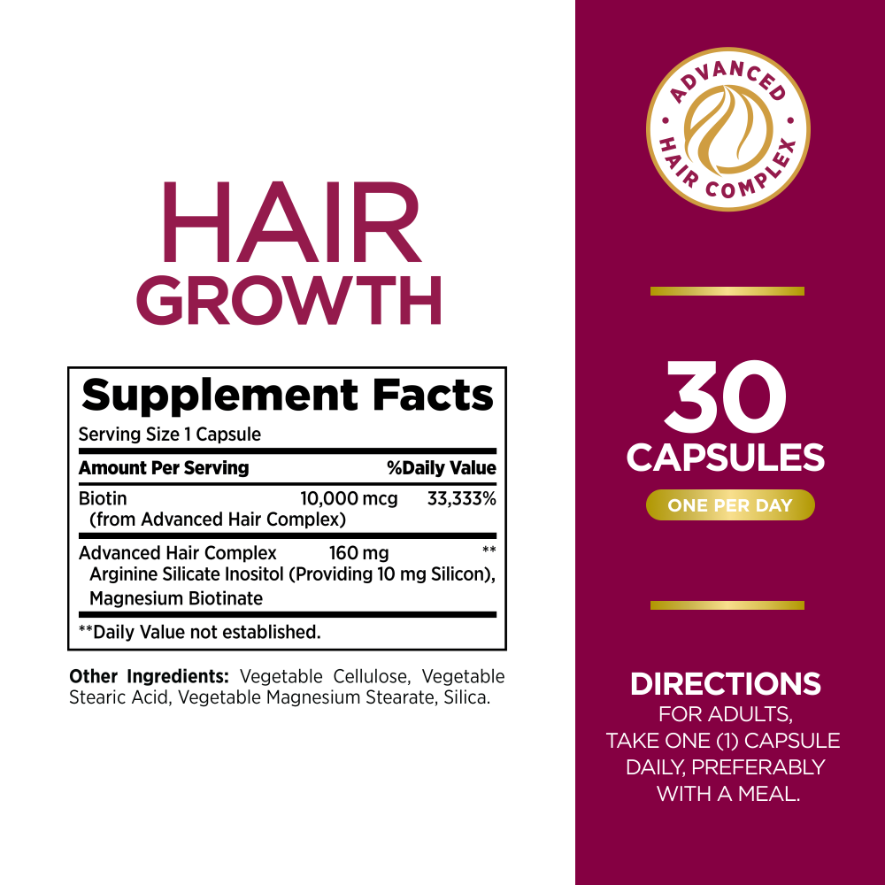 Nature’s Bounty Optimal Solutions Hair Growth Vitamin Supplement Capsules - 10,000mcg - 30 Count