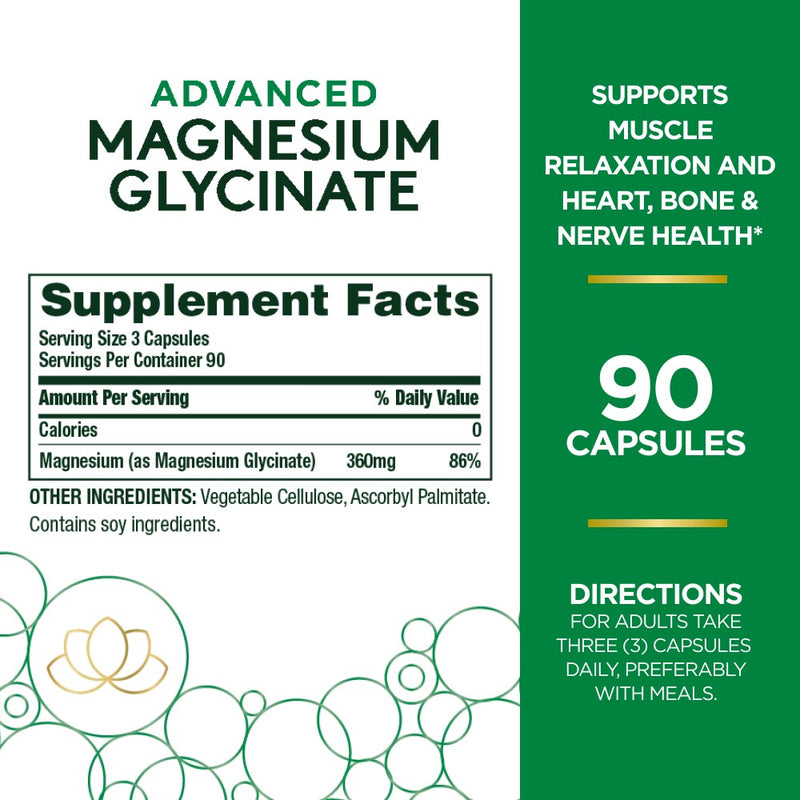 Nature's Bounty Advanced Magnesium Glycinate Supplement Capsules - 360mg - 90 Count