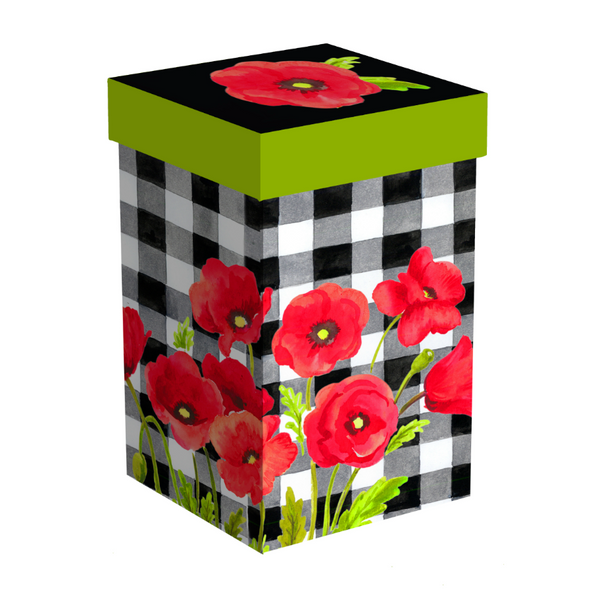 Evergreen Poppies and Plaid Ceramic Travel Cup with Box - 17 oz.