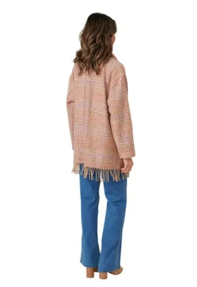 Democracy Womens Fringe Coat with Scarf