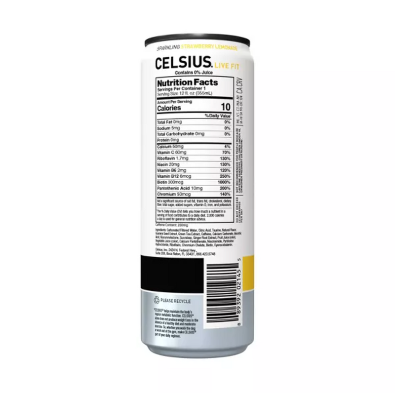 CELSIUS Live Fit Energy Drink - Sparkling Strawberry Lemonade - 12 oz.