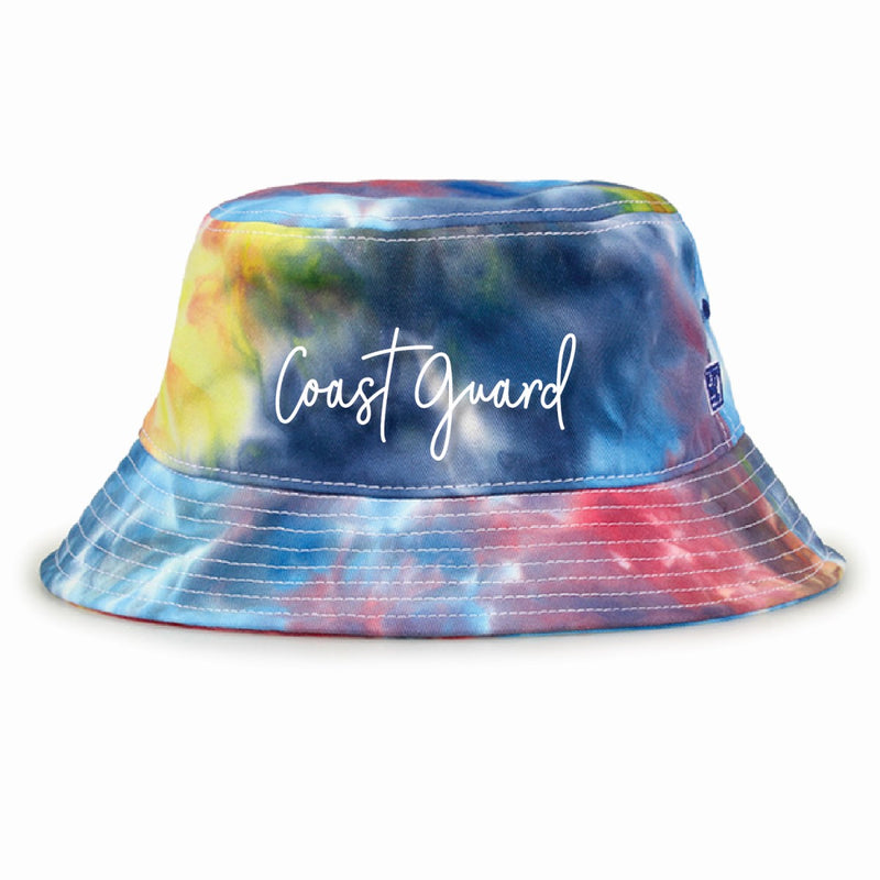 Coast Guard Script Rainbow Tie-Dye Bucket Hat