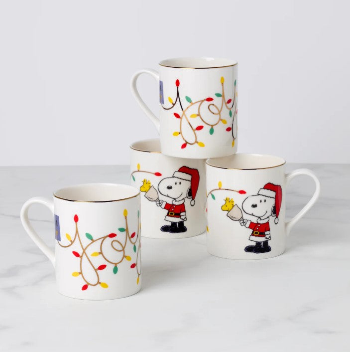 Lenox Snoopy Christmas Mugs, Set of 4