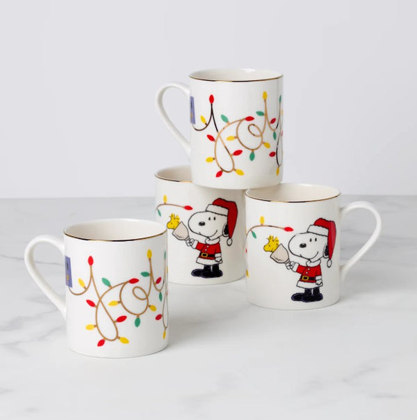 Lenox Snoopy Christmas Mugs, Set of 4