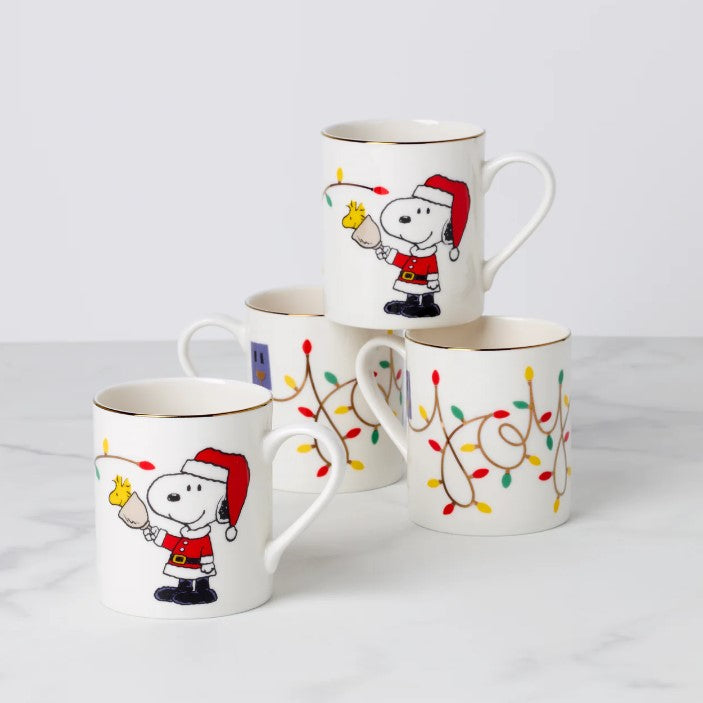 Lenox Snoopy Christmas Mugs, Set of 4