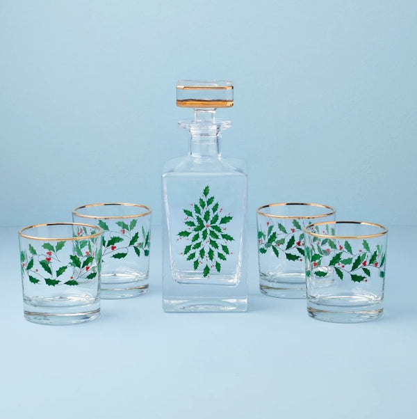 Lenox Holiday 5-Piece Decanter & Whiskey Glass Set