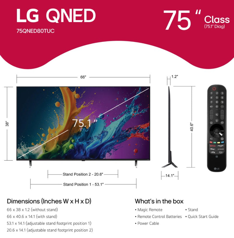 LG 75” Class 80 Series QNED 4K UHD Smart webOS TV