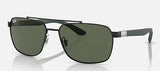 Ray-Ban Mens RB3701 Rectangle Polarized Sunglasses - Black/Green