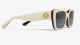Tory Burch Women's Miller Non-Polarized Rectangle Sunglasses - Ivory Red Blue Trilayer/Dark Blue Solid