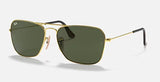 Ray-Ban Mens Polarized Caravan Polished Arista Gold - Green Lenses Sunglasses
