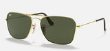 Ray-Ban Mens Polarized Caravan Polished Arista Gold - Green Lenses Sunglasses