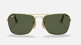 Ray-Ban Mens Polarized Caravan Polished Arista Gold - Green Lenses Sunglasses