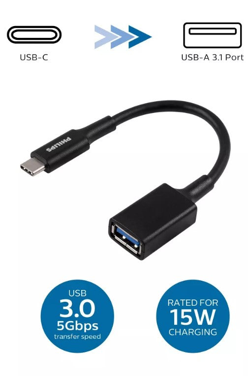 Philips 6" USB-C to USB 3.1 Female Adapter