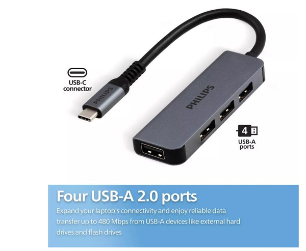 Philips USB 2.0 4-Port Hub, Type-C