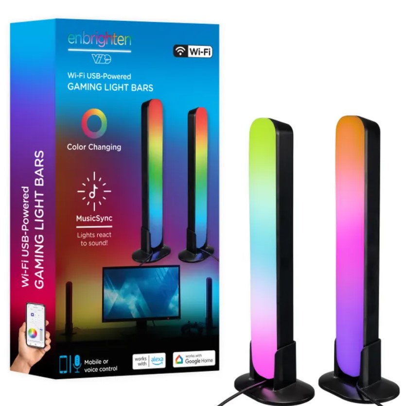 Enbrighten WiFi VIBE USB-Powered LED Color-Changing Gaming Light Bars- 2 Pack