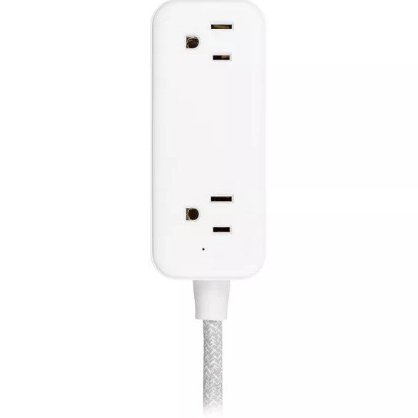 GE 2-Braided Outlet Extension Cord 2 USB-A 1 USB-C 12W 6ft