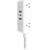 GE 2-Braided Outlet Extension Cord 2 USB-A 1 USB-C 12W 6ft