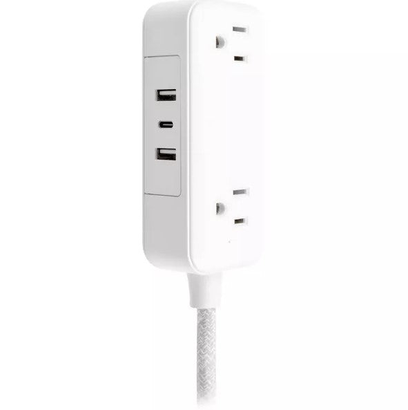 GE 2-Braided Outlet Extension Cord 2 USB-A 1 USB-C 12W 6ft