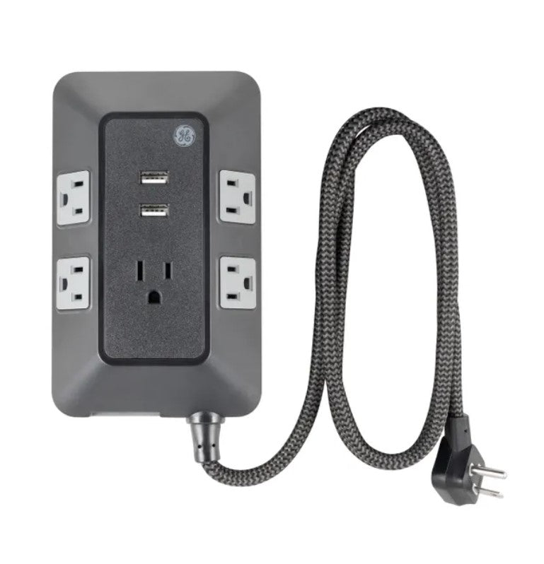 GE 5-Outlet 2-USB 3ft. Surge Protector with Adapter-Spaced Outlets