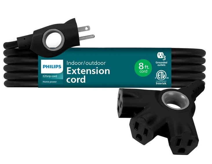 Philips EZGrip 8FT 16AWG 3-Outlet Grounded Extension Cord Indoor/Outdoor