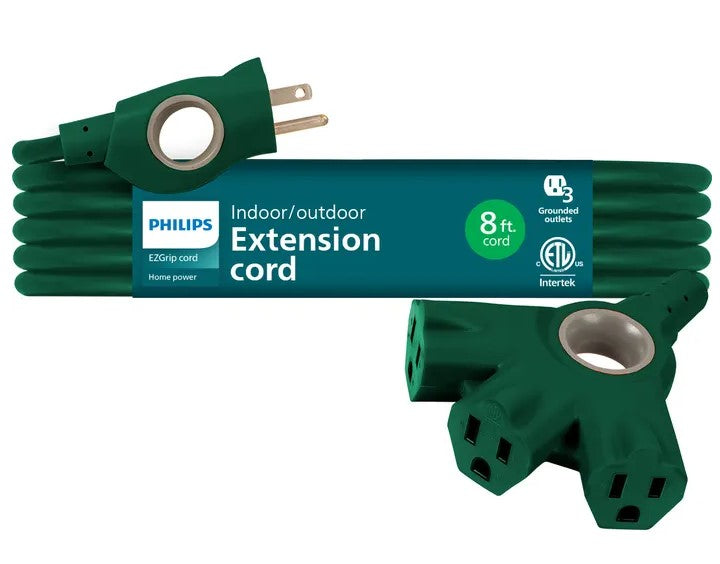 Philips EZGrip 8FT 3-Outlet Grounded Extension Cord Indoor/Outdoor