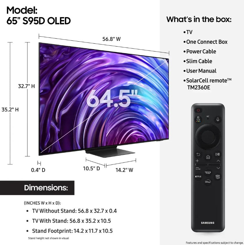 Samsung 65 Class S95D Series OLED 4K Glare Free Smart Tizen TV ShopCGX Samsung 65 Class S95D Series OLED 4K Glare Free Smart Tizen TV ShopCGX