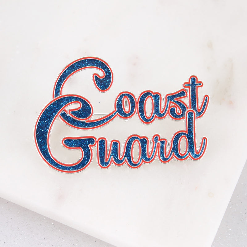 Seasons Jewelry Coast Guard Glitter Enamel Slogan Pin