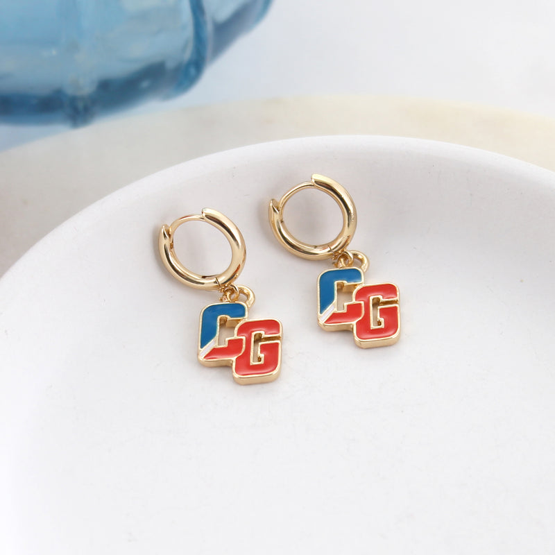 Seasons Jewelry Coast Guard Gold & Enamel Logo Huggie Hoop Earrings